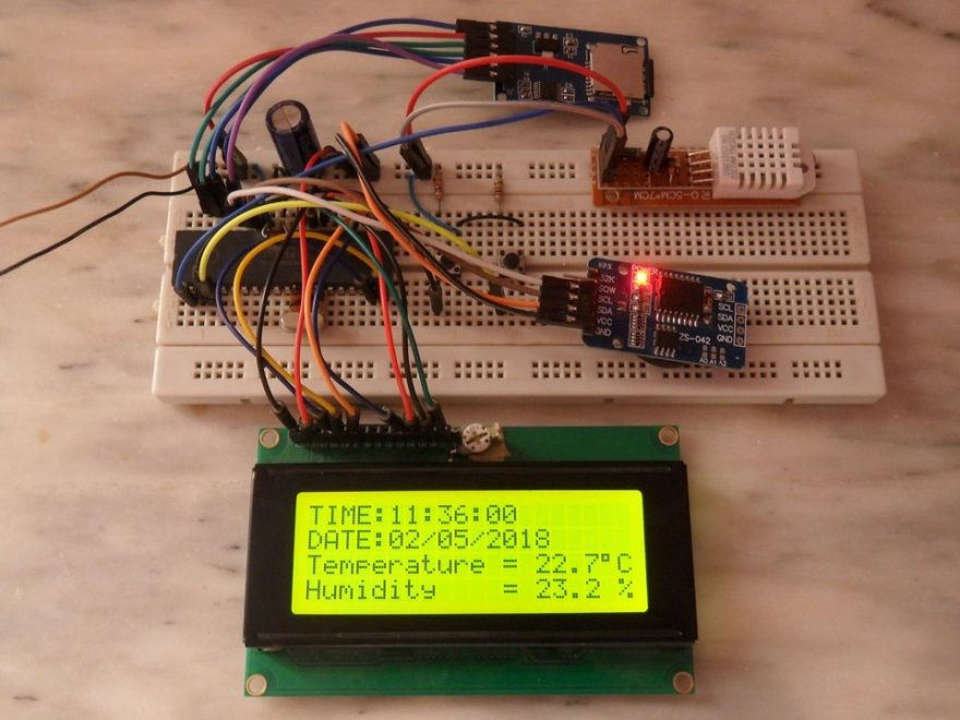 PIC18F4550 data logger with microsd card, ds3231 RTC, dht22 and lcd