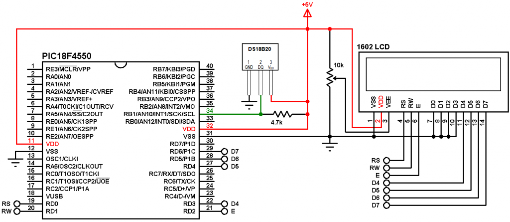 Pic18f4550 With Ds18b20 Sensor And Lcd Project 0420