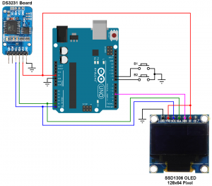 Arduino real time clock using DS3231 RTC and SSD1306 OLED