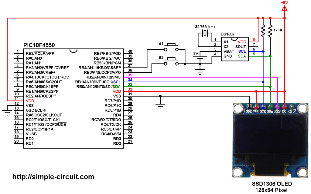 PIC18F4550 Real Time Clock with DS1307 and SSD1306 Display