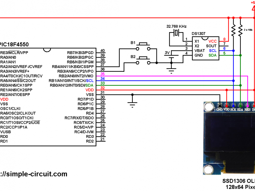 PIC18F4550 SSD1306 DS1307 real time clock