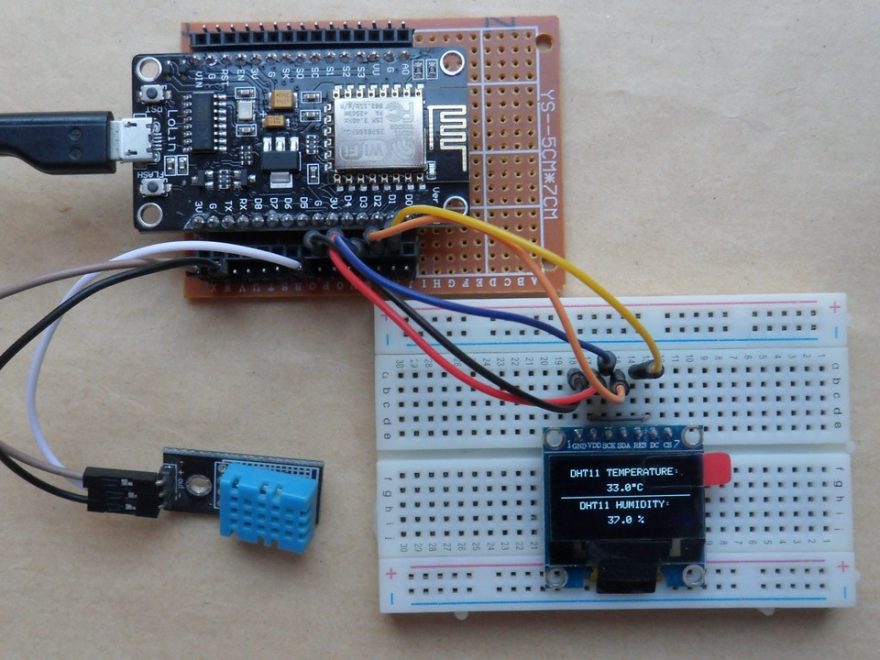 ESP-12E NodeMCU with DHT11 sensor and SSD1306 OLED display