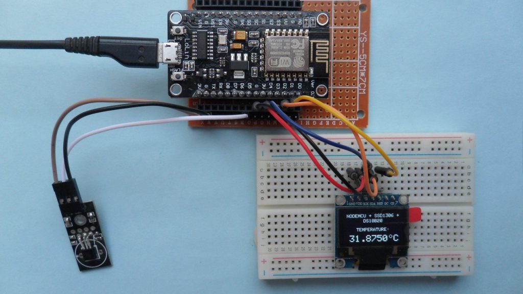 NodeMCU Interfacing with SSD1306 and DS18B20 temperature sensor