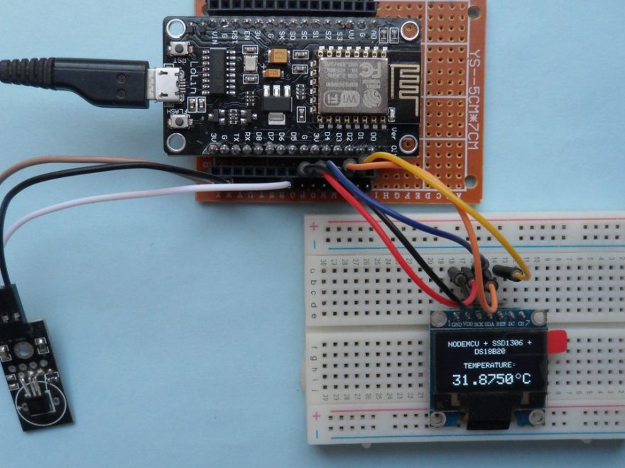 ESP-12E NodeMCU with SSD1306 OLED and DS18B20 sensor