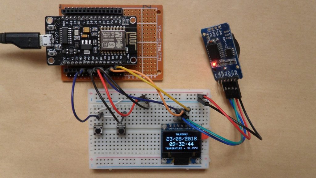 Real Time Clock Using Nodemcu Ds3231 And Ssd1306 Oled