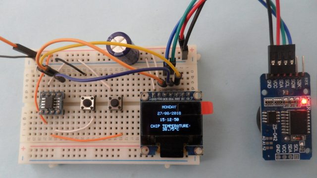 PIC12F1822 SSD1306 DS3231 real time clock with set buttons