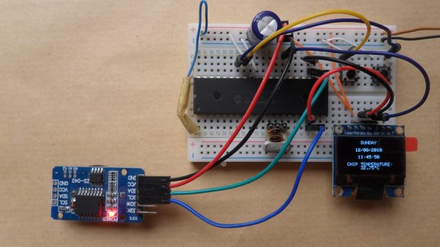 PIC16F877A with DS3231 RTC and I2C SSD1306 OLED display