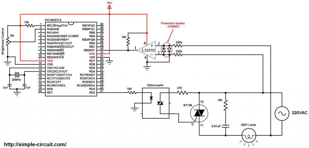 220V AC Lamp dimmer with PIC16F877A and TRIAC - Simple ...