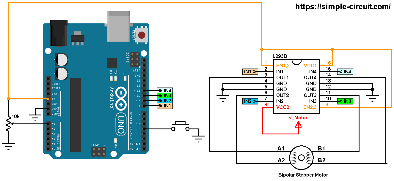 Arduino Bipolar Stepper Motor Control - Simple Circuit