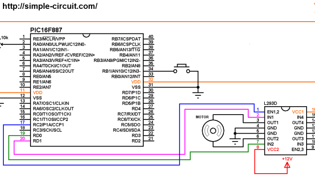 DC motor control circuit with PIC16F887 and L293D