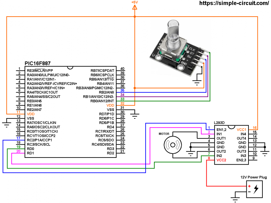 DC motor control with PIC16F887 and rotary encoder circuit