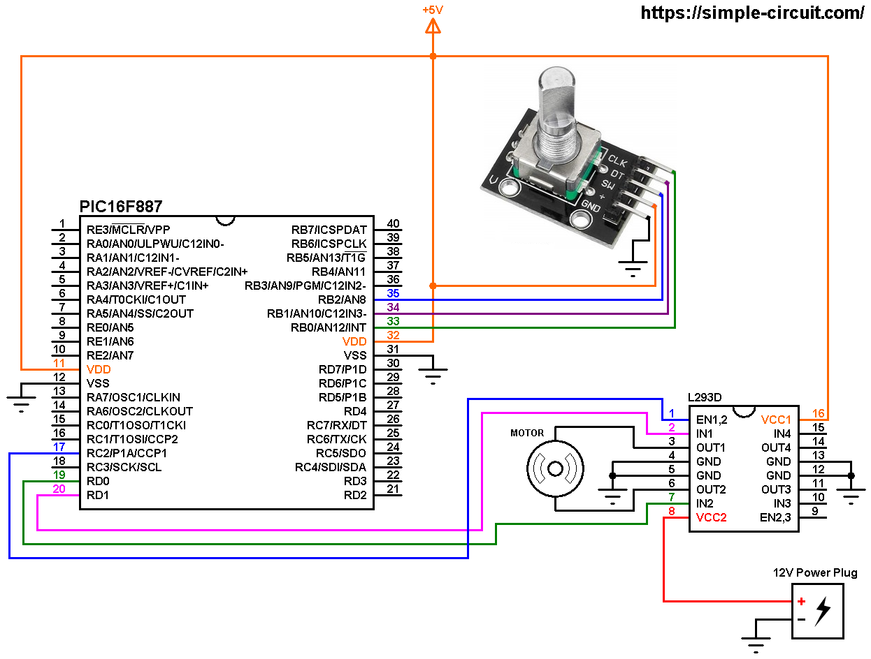 DC Motor control with rotary encoder and PIC MCU mikroC Projects.