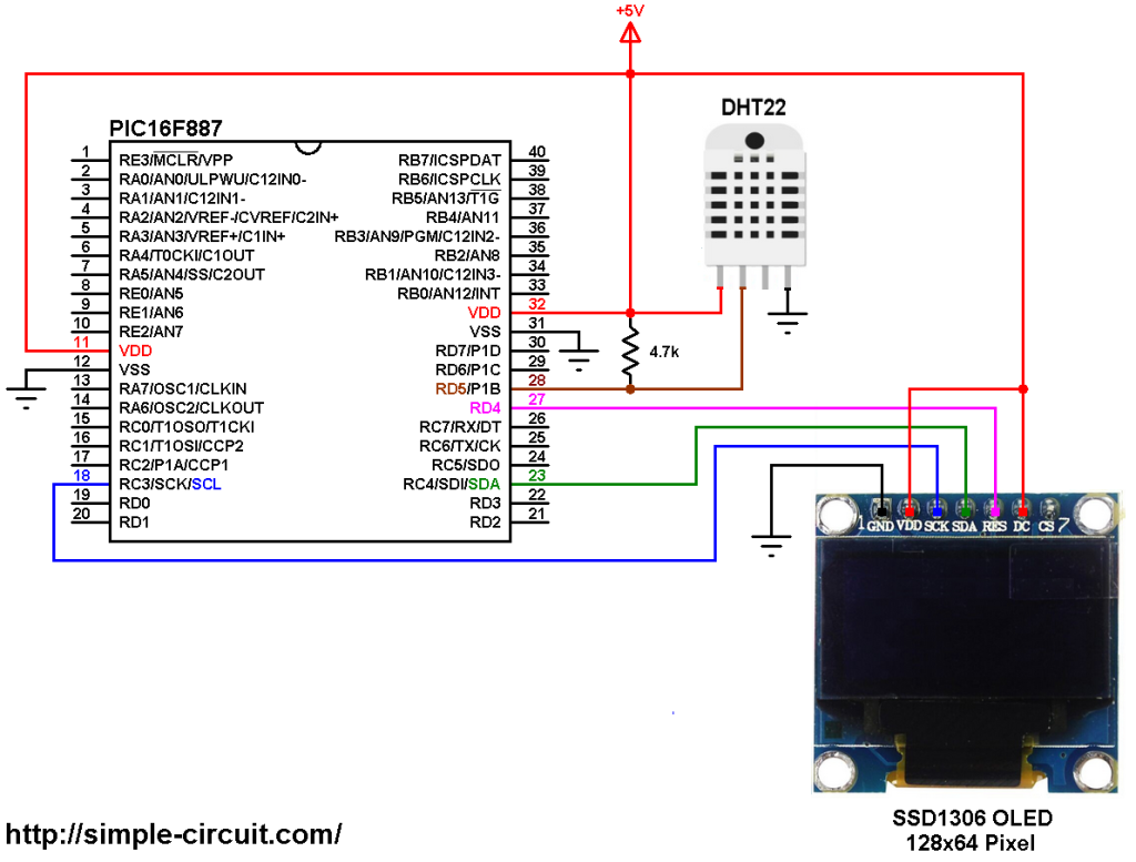 PIC16F887 with SSD1306 OLED and DHT22 sensor - SSD1306 DHT22