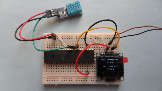 PIC16F887 MCU with SSD1306 OLED and DHT11 sensor