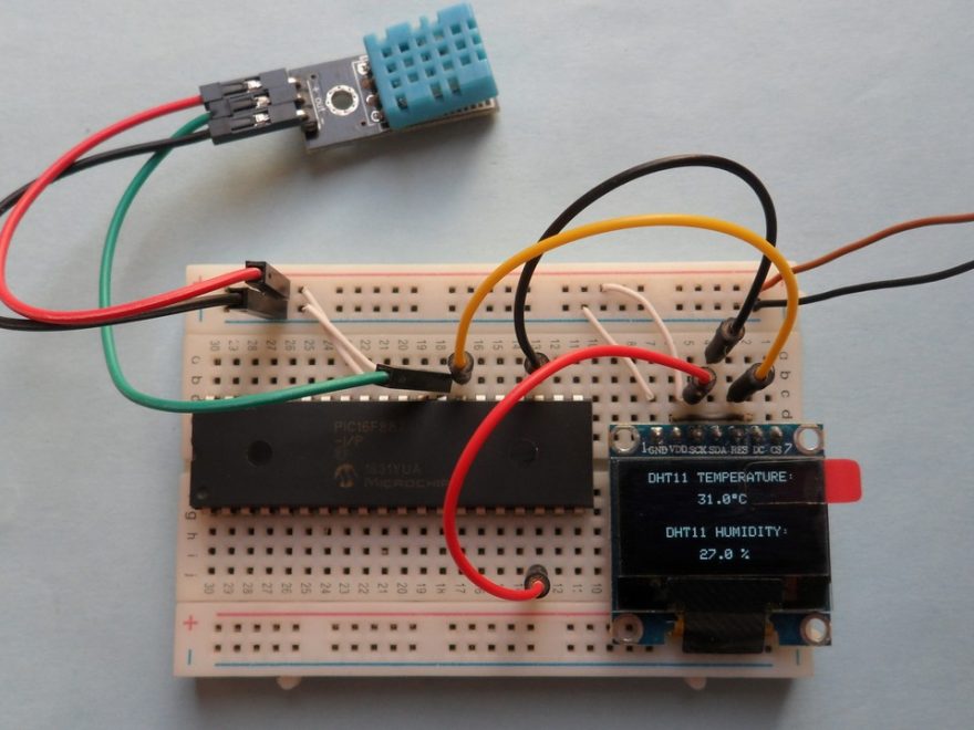 PIC16F887 MCU with SSD1306 OLED and DHT11 sensor