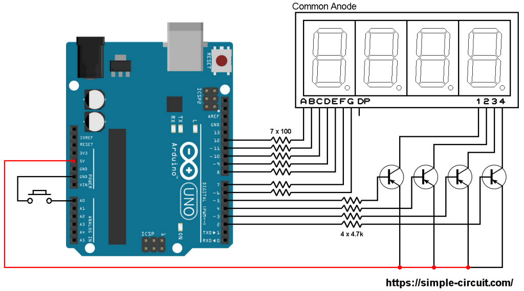 common cathode 7 segment display circuit diagram