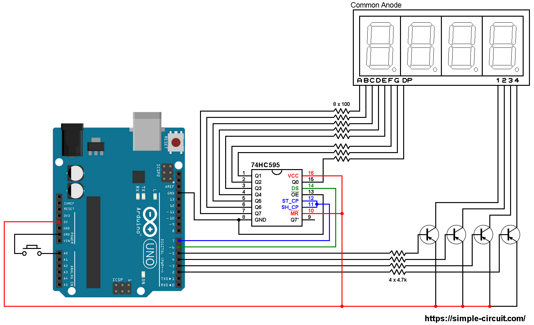 7-Segment with 74HC595 shift register | Arduino
