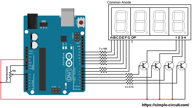 Arduino ADC 7 segment display circuit
