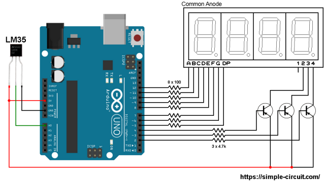 Arduino with LM35 sensor and 7-segment display - LM35 7 segment