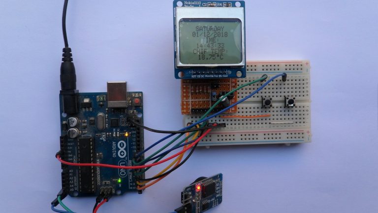 Arduino clock and temperature monitor using DS3231 and Nokia 5110 LCD