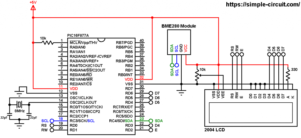 PIC16F877A BME280 sensor and LCD circuit