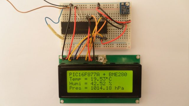 PIC16F877A with BME280 sensor and 2004 LCD
