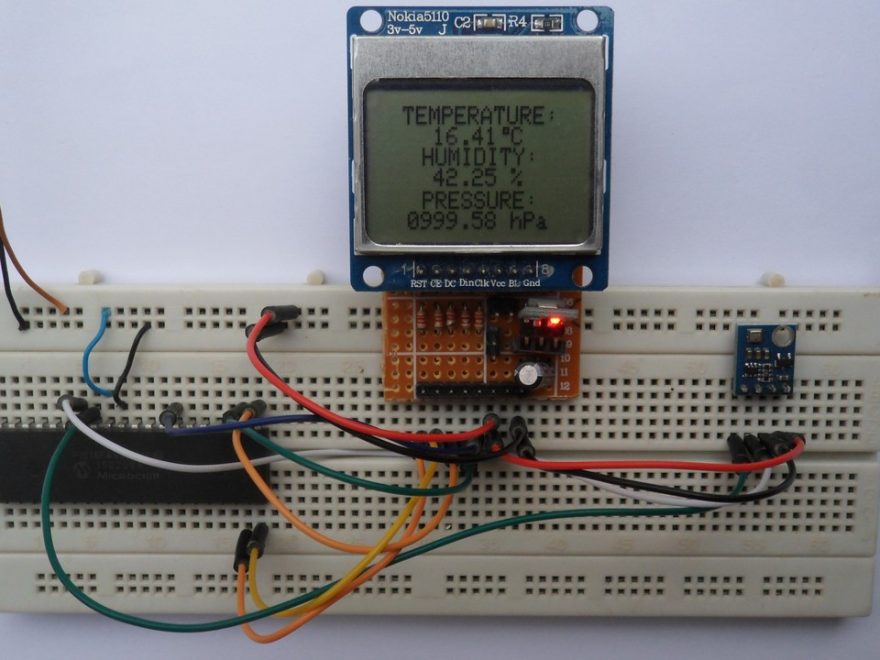 Weather station using PIC18F4550, BME280 and Nokia 5110 LCD