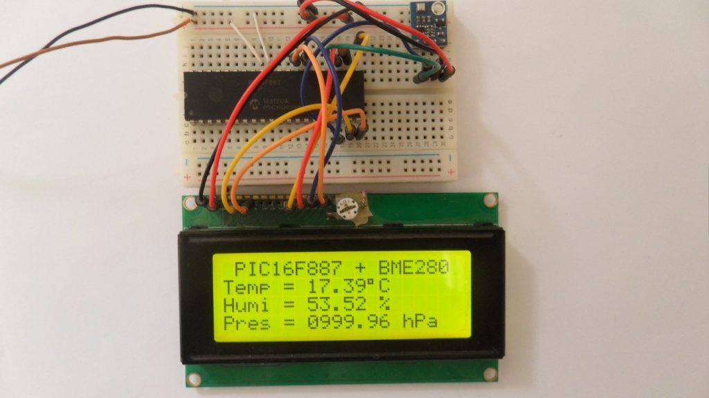 PIC16F887 with BME280 sensor (I2C mode) and LCD