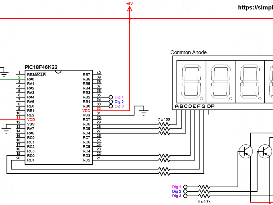 PIC18F46K22 LM335 7-segment display