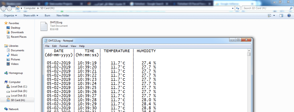 DHT22 temperature and humidity data logger file mikroC