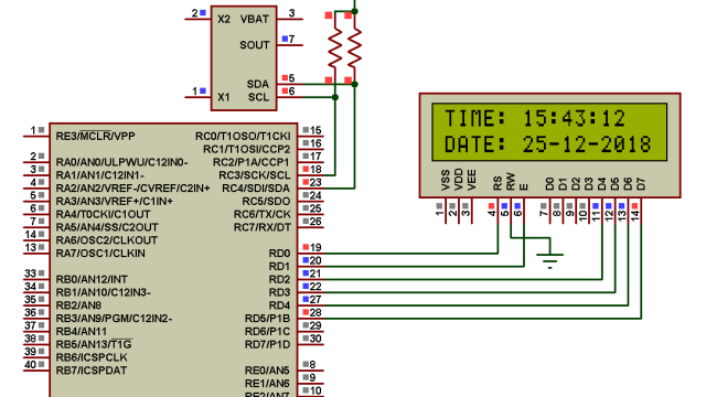 DS1307 PIC16F887 Proteus simulation circuit