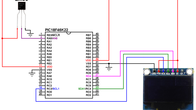 SSD1306 OLED LM35 PIC18F46K22 microcontroller circuit