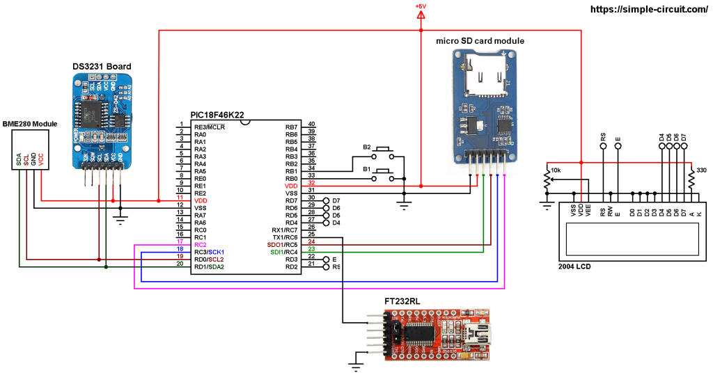 Weather data logger using PIC18F46K22 and BME280 sensor