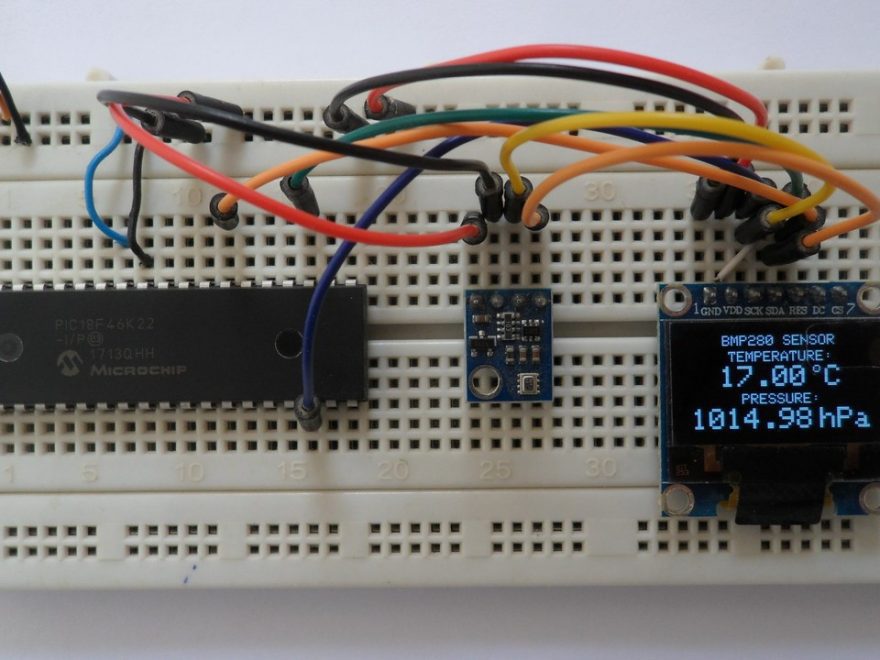 PIC18F46K22 MCU with BMP280 sensor and SSD1306 OLED display