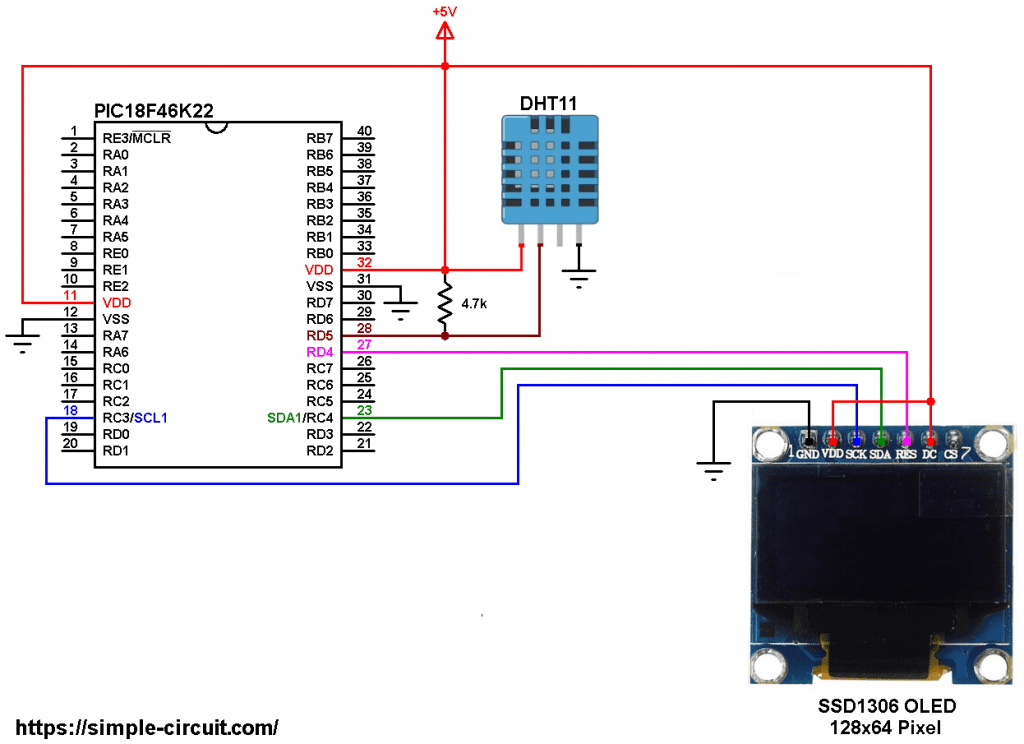 PIC18F46K22 with SSD1306 OLED and DHT11 sensor | mikroC Projects