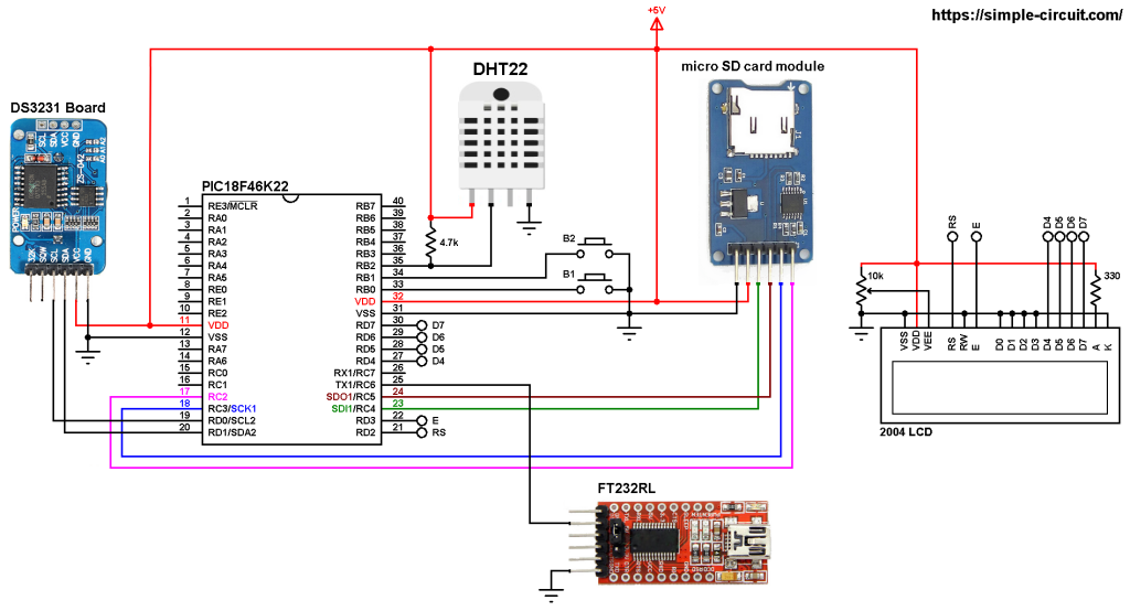 Temperature and humidity data logger using PIC18F46K22 and SD card