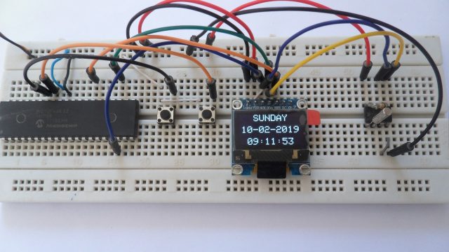 PIC18F46K22 with DS1307 RTC and SSD1306 OLED display