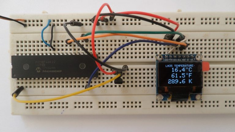 Interfacing PIC18F46K22 with LM35 sensor and SSD1306 OLED display