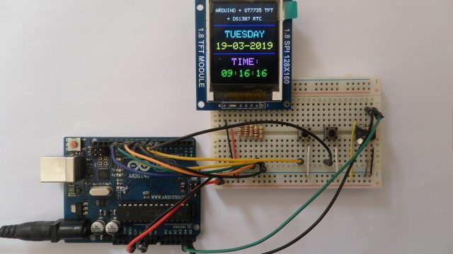 Arduino with ST7735S SPI TFT display and DS1307 RTC