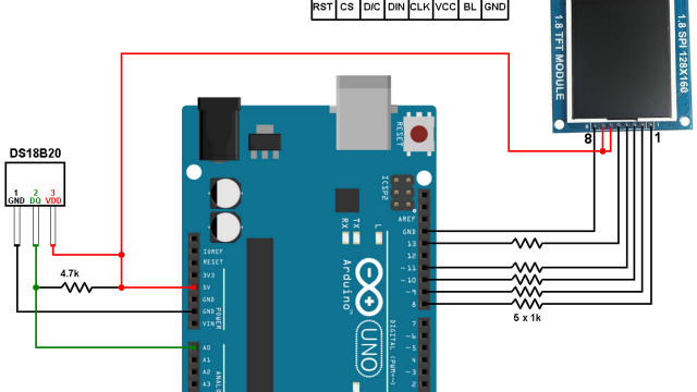 Arduino DS18B20 ST7735 TFT temperature station