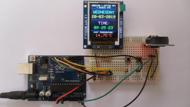 Arduino with ST7735S TFT display and DS3231 RTC module
