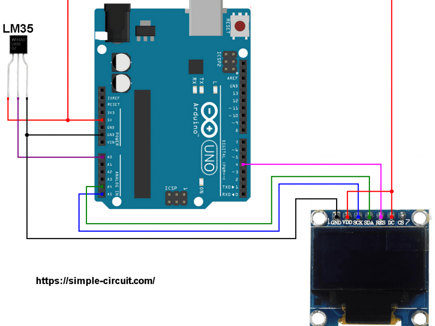 Arduino LM35 SSD1306 OLED temperature station