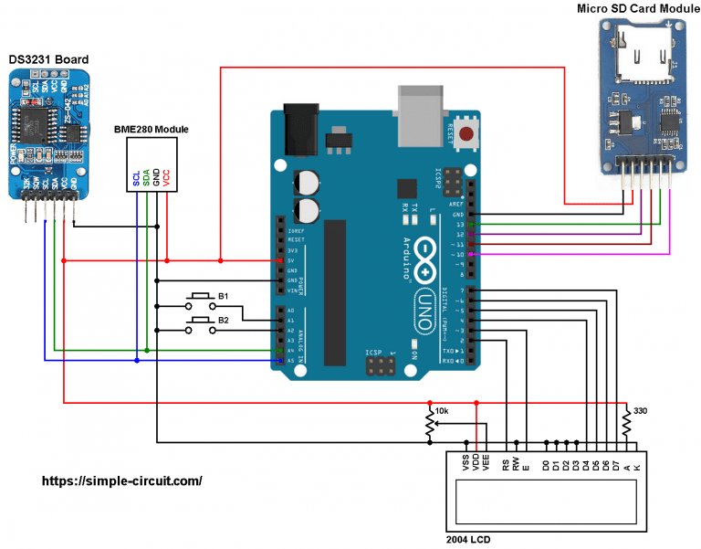 Arduino Weather Data Logger with SD Card - Simple Circuit