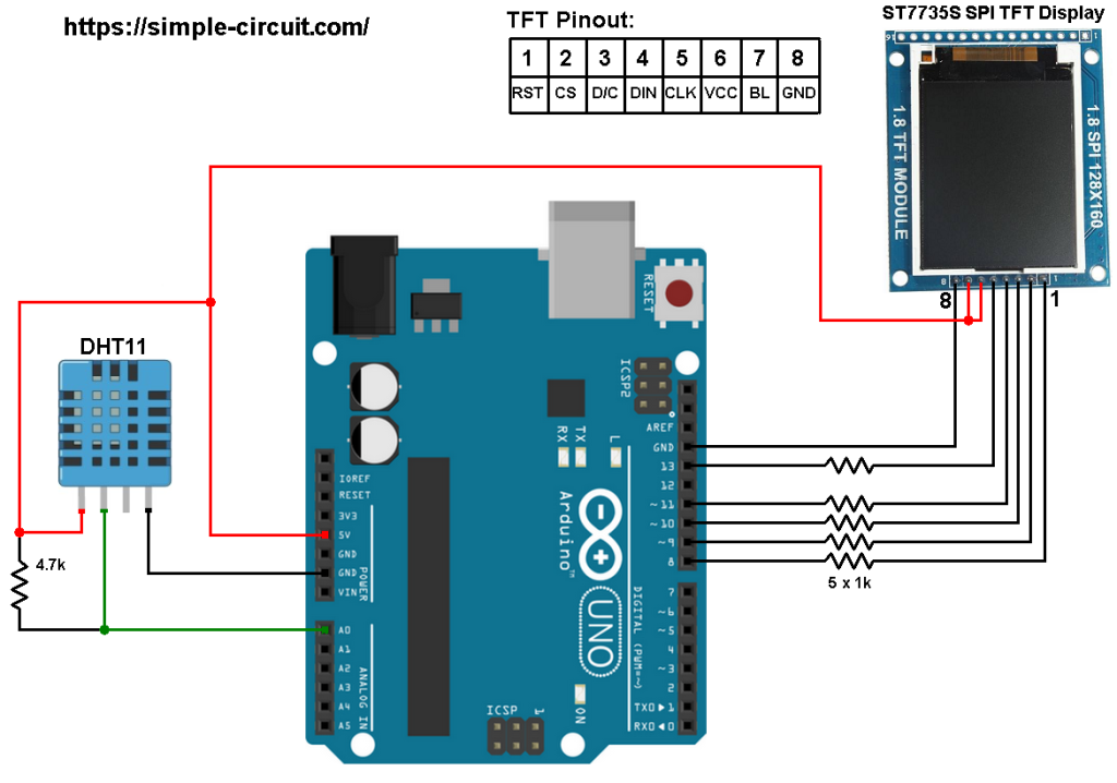 Arduino ST7735 DHT11 sensor color TFT display