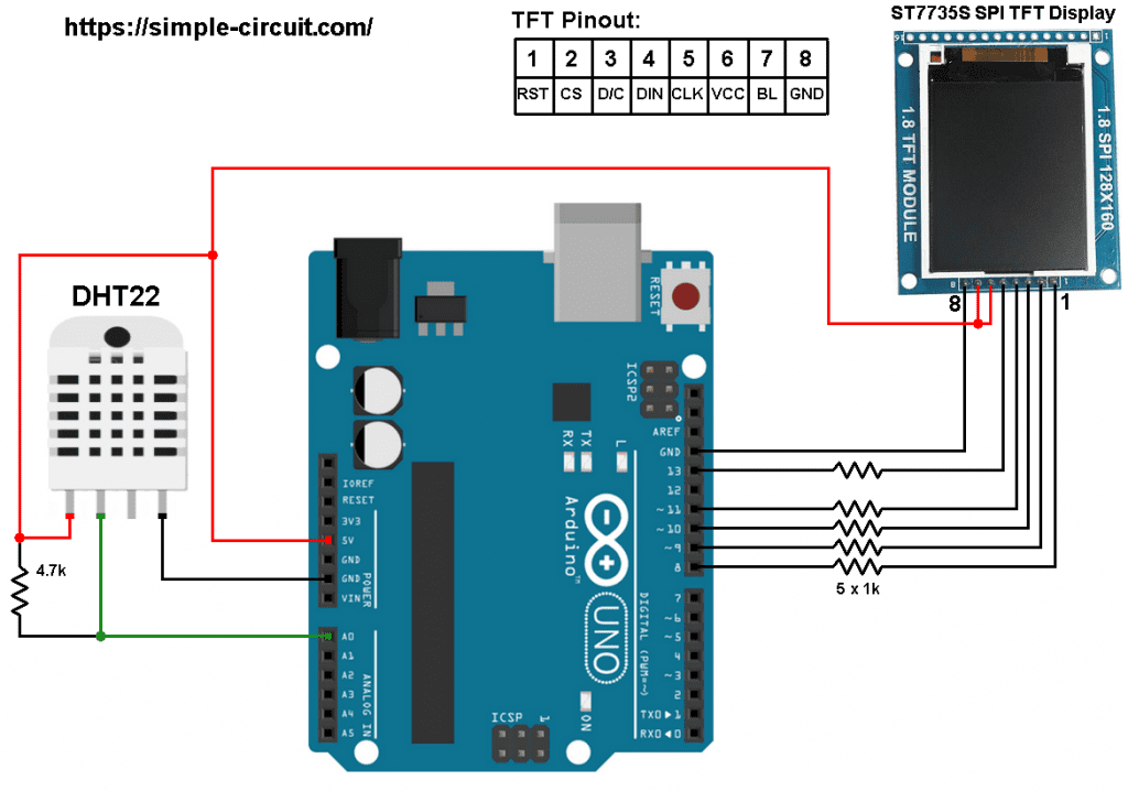 Arduino ST7735 TFT DHT22 AM2302 sensor color TFT display