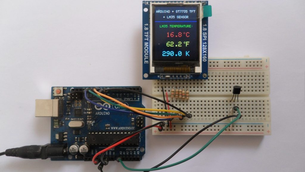 Arduino with LM35 temperature sensor and ST7735 color display