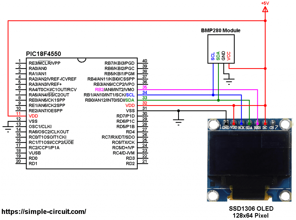 BMP280 PIC18F4550 SSD1306 OLED circuit