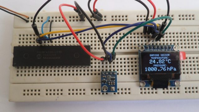PIC18F4550 MCU with BMP280 sensor and SSD1306 OLED display