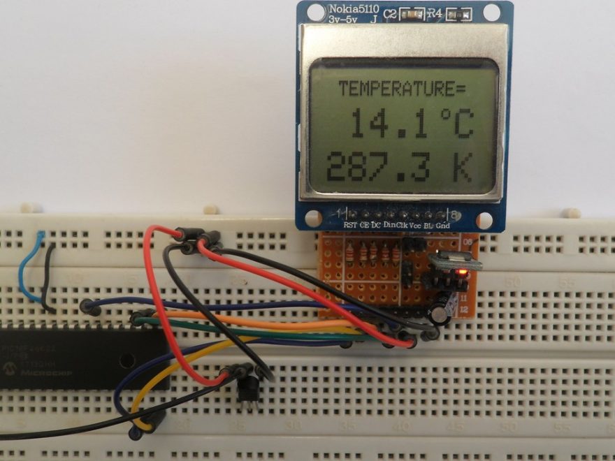 PIC18F46K22 MCU with Nokia 5110 LCD and LM35 temperature sensor