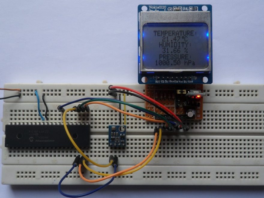 PIC18F46K22 MCU with Nokia 5110 LCD and BME280 sensor
